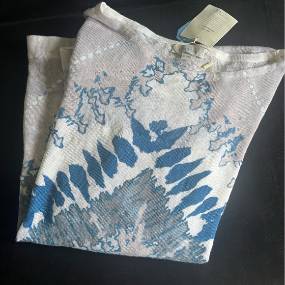 KINROSS Linen Lagenlook Blue Seagull Multi Abstract Waterfall Pullover XL/TG TOP - Picture 10 of 10